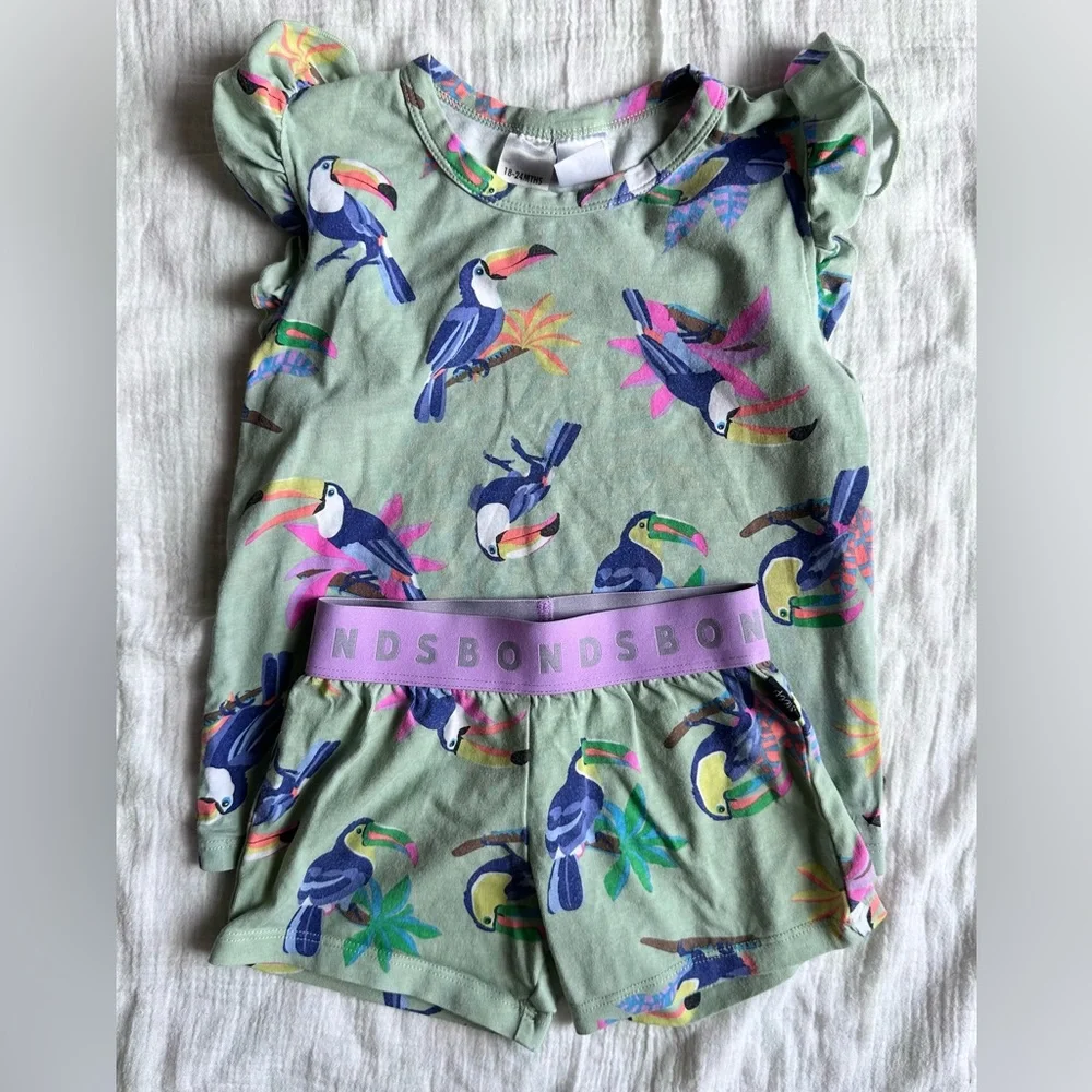Bonds Pajama Set - Ruffle Sleeve Shirt + Shorts - Size 2 / 18-24 Months - Picture 1 of 4